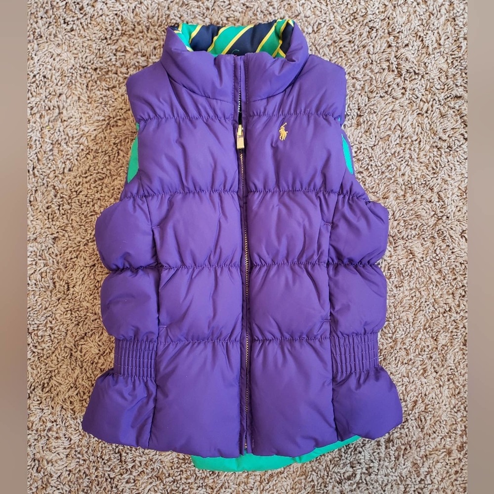 Ralph lauren feather down quilted puffer vest reversible purple green girls 6